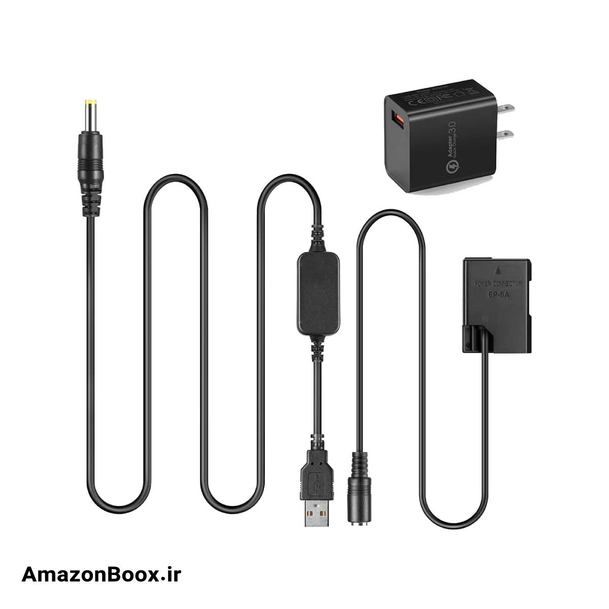 کابل USB Raeisusp EP5A + آداپتور QC3.0 + باتری ساختگی EN-EL14