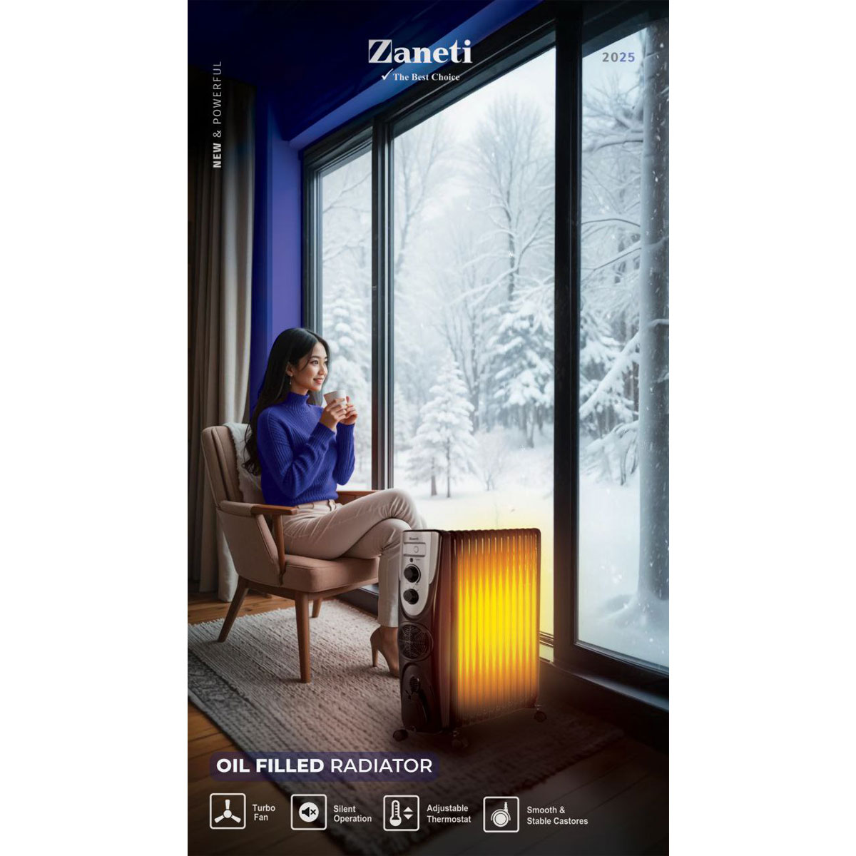 رادیاتور برقی Zaneti 15پره ZMOF-15WH3FUMA